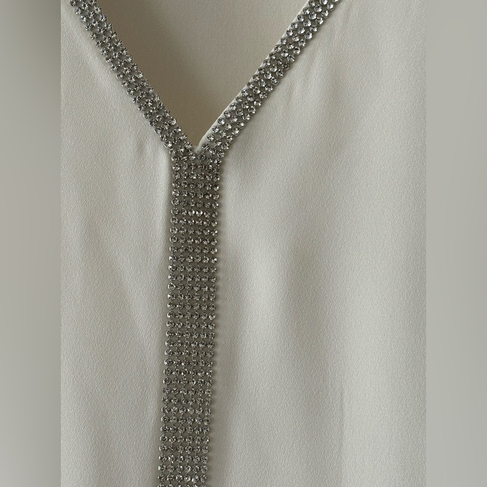 JM Collection Jeweled Tiered-Hem Blouse Ivory Layered Size L - Picture 5 of 9